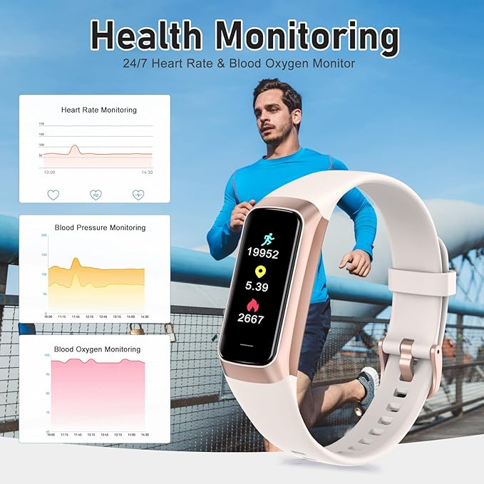 Fitness Tracker with 24/7 Heart Rate, Blood Oxygen Blood Pressure Sleep Monitor, Activity Trackers 5 ATM Waterproof,Step Calorie Counter Pedometer Health Smart Watch for Women Men