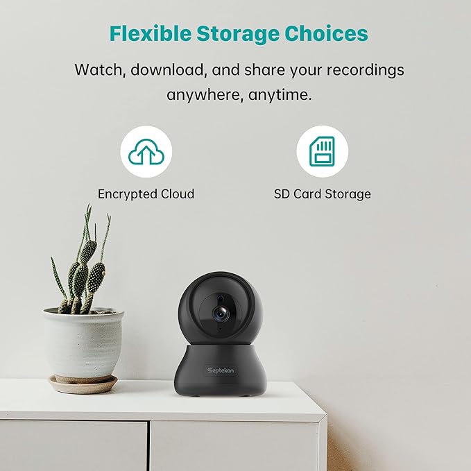 Septekon Indoor Security Camera 2K, 360°Pan Tilt Baby Monitor Pet Camera 2 Pack, 2.4GHz Wi-Fi Camera with Night Vision, Motion Detection, 2-Way Audio Siren, Cloud/SD Card, Works with Alexa, Black
