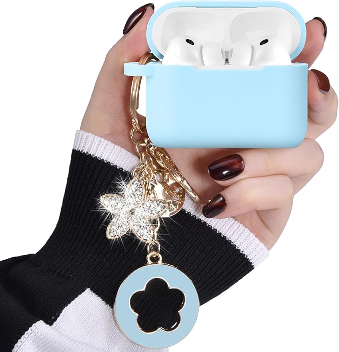 VISOOM for AirPods Pro 3 Case 2025, Silicone Case for Apple Air Pods Pro 3rd Generation Cover Women, Cute iPods 3 Protective Cover with Bling Keychain & Cleaning Kit,Sky Blue