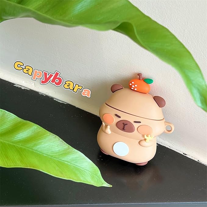 Case Compatible with Airpods Pro/Pro2, 3D Cute Kawaii Orange Capybara Design Keychain Case Cover, Portable Earbuds Accessories Soft Silicone Shockproof Wireless Earphone Protector with Hook