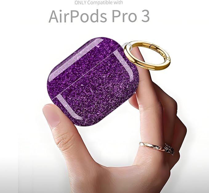 Compatible with AirPod Pro 3rd Generation Case 2025,Fashion Protective Cover with Keychain, Anti-Scratch, Drop Protection,Shockproof Cover for AirPod Pro 3 Women(Shiny Purple)