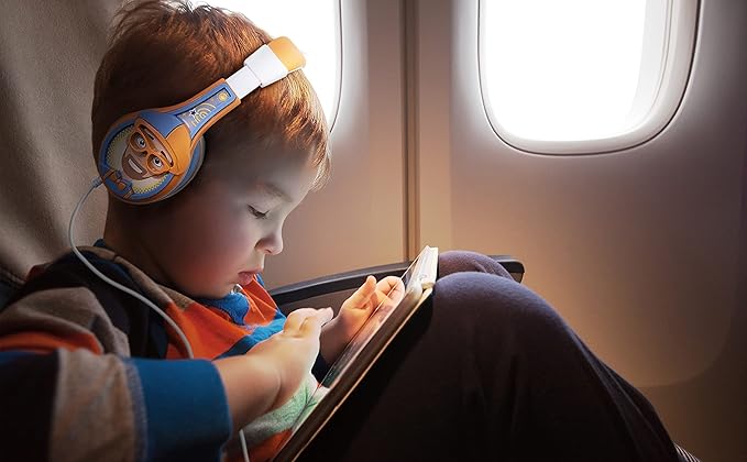 eKids Blippi Kids Headphones with 3.5mm Jack, Wired Headphones with Adjustable Headband and Volume Control, Earphones for School, Home, or Travel (Blippi)