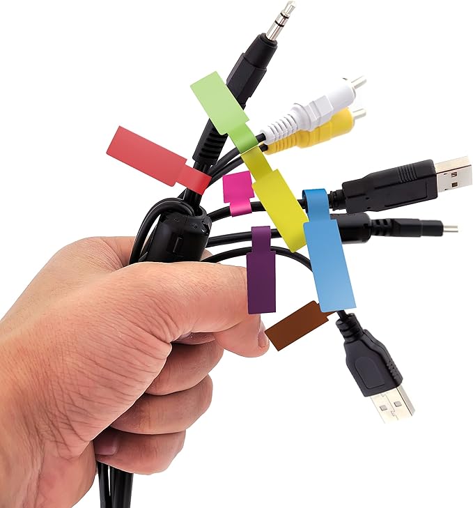 Kenco Cable Labels - 240 Labels 12 Sheets, 10 Colors Waterproof Cord Labels - Write on Stickers Tear and Liquid Resistant for Color Coding and Identification -Made in The USA (960 Labels)