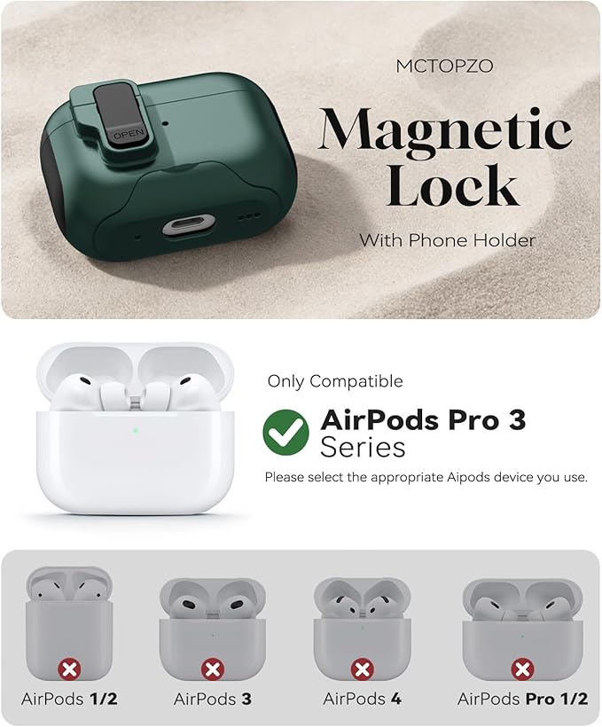Compatible with AirPods Pro 3 2025 Case with Phone Stand & Cleaning Kit,Magnetic Automatic Lock Design Cover for Air pods Pro 3rd-(Light Green)