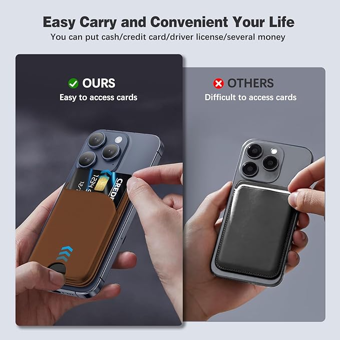 Mag-Safe Wallet for iPhone - Lightweight Magnetic Phone Wallet Stand With Adjustable Leather Card Holder for iPhone 17/16/15/14/13/12 Series, Not for Mini (Brown)