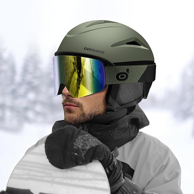 Odoland Ski Helmet, Snowboard Helmet with Ski Goggles for Adults and Youth, Audio Compatible, Shockproof, Windproof, Safety Snow Sports Helmet and Protective Glasses for Men Women