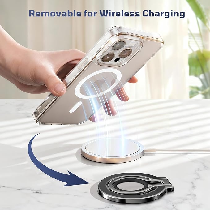 Slim Magnetic Phone Ring Holder for Magsafe, Lightweight Phone Finger Snap Grip Kickstand Accessories Compatible with iPhone Pixel, Portable Mini Phone Stand Works with Magnetic Car Mount