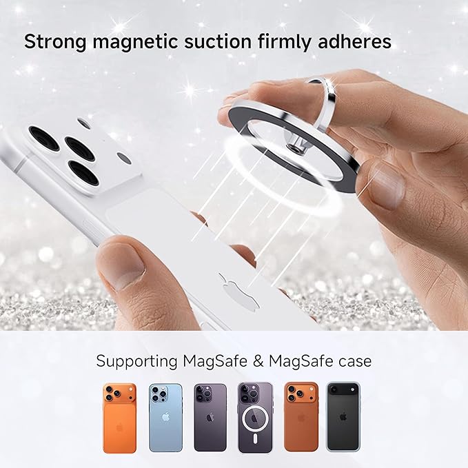 PZOZ Magnetic Phone Ring Holder Stand for Magsafe, Shiny Decorative Ring Clasp with 360° Rotation Finger Ring Kickstand, MagSafe Accessories for iPhone Android Magnetic Phone Case
