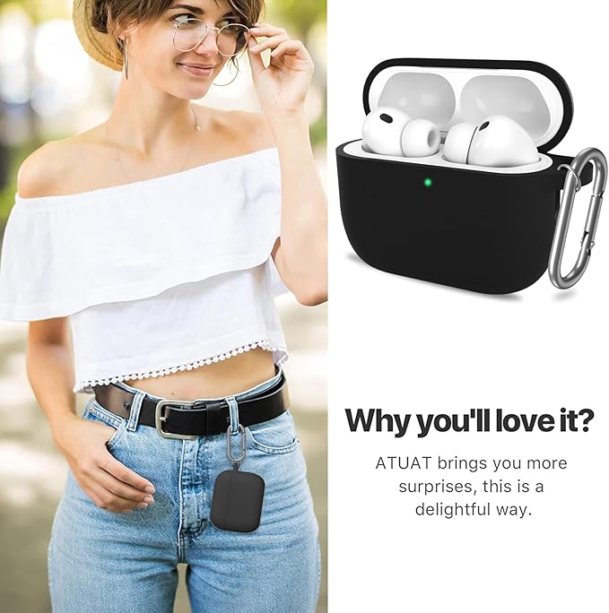 ATUAT for AirPods Pro 3 Case Cover with Cleaner, Protective Soft Silicone Skin with Keychain for Women Men for Apple AirPods Pro 3rd Generation Case(2025), Front LED Visible, Black