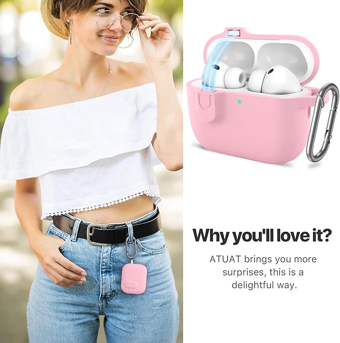 ATUAT for AirPods Pro 3 Case with Magnetic Lid Lock, Protective Soft Silicone Cover with Keychain Cleaner Kit for Women Men for Apple AirPods Pro 3rd Generation(2025), Front LED Visible, Pink