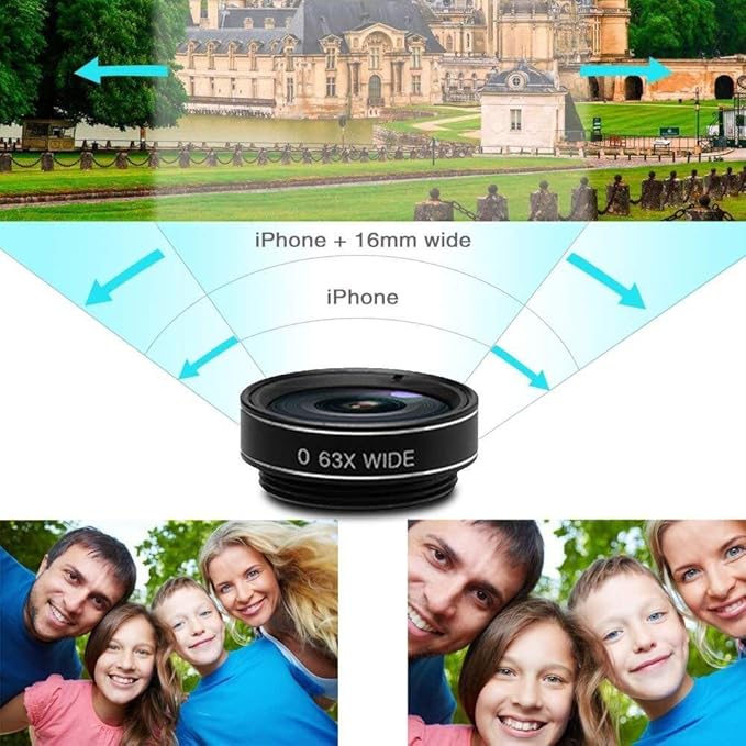 7-in-1 Phone Camera Lens Kit ??210° Fisheye Lens, 120° Wide Angle Lens, 20X Macro Lens for iPhone, Samsung & Android Smartphones ??HD Optical Glass, Universal Clip, Portable Case (Black) (7 in 1)