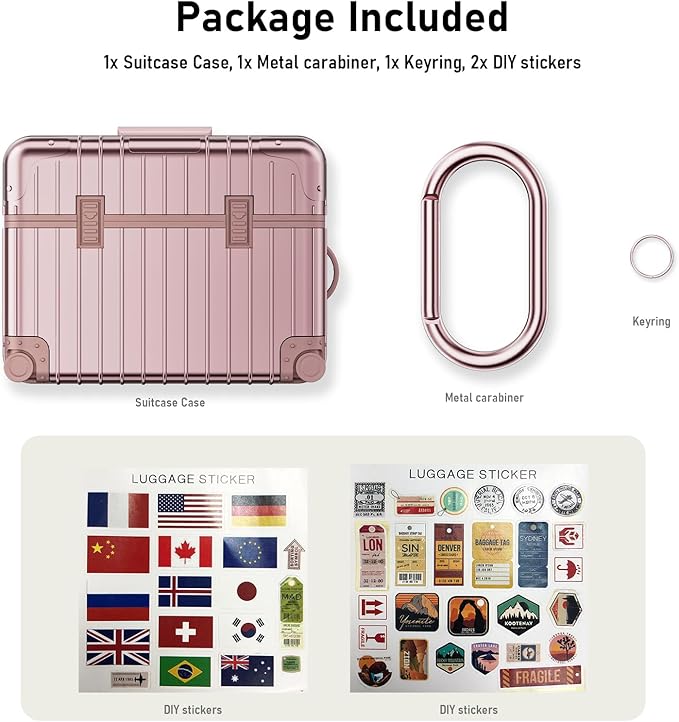 KOREDA Compatible with AirPods Pro 2nd/1st Generation Case Cover, Cute Funny Suitcase Design Case for Airpods Pro 2nd/1st Gen, Fashion Protective Hard Case for Women Men with Keychain