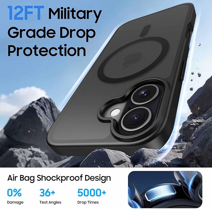 Magnetic for iPhone 16 Plus Case with Card Holder, Compatible with MagSafe, Slim Shockproof Phone Cover with Detachable Wallet, Built-in Magnet Ring, Black