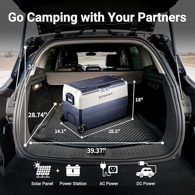 BODEGACOOLER 12 Volt Car Refrigerator,53 Quart Portable Freezer,Dual Zone Car Fridge APP Control,-4β-68β RV Electric Compressor Cooler 12/24V DC 100-240V AC for Outdoor,Camping,Travel,Road Trip