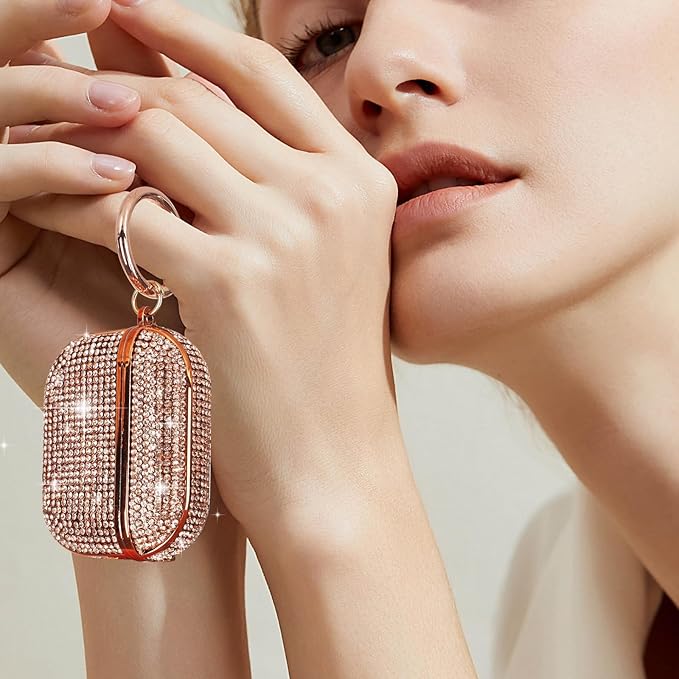 LUVI Compatible with AirPods Pro (2019) Diamond Case Rhinestone Bling Glitter Crystal Shiny Sparkle Cute Protective Shockproof Cover for Women Girls Luxury Skin with Keychain Rose Gold