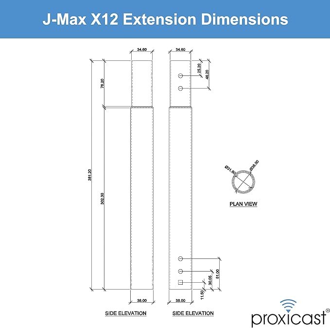 Proxicast 12 inch Stainless Steel Extension Pole for Proxicast J-Max Antenna Mounts (ANT-800-X12)