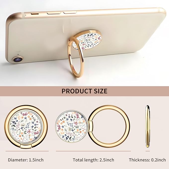 Cell Phone Ring Holder, Cute Metal Phone Grip Stand Finger Ring Kickstand, Flexible 360°Rotation Phone Tablet Case Accessories Compatible with Most Phones Watercolor Boho Flowers