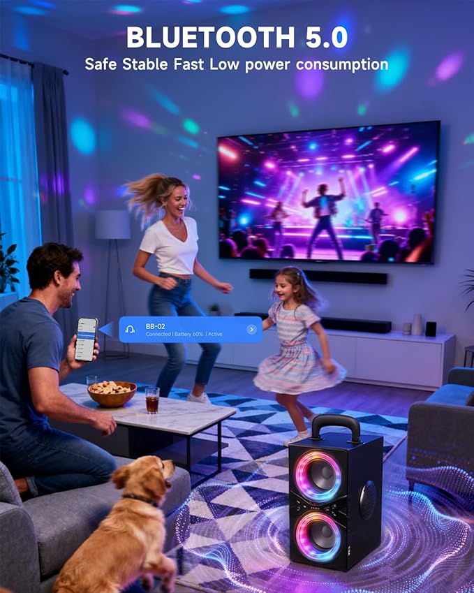 Party Bluetooth Speaker:80W Peak Large Stero Sound for Outdoor,Deep Bass,TWS,Loud with Lights,Portabe Wireless Big Speakers with Long Playtime,House,Projector,Movie