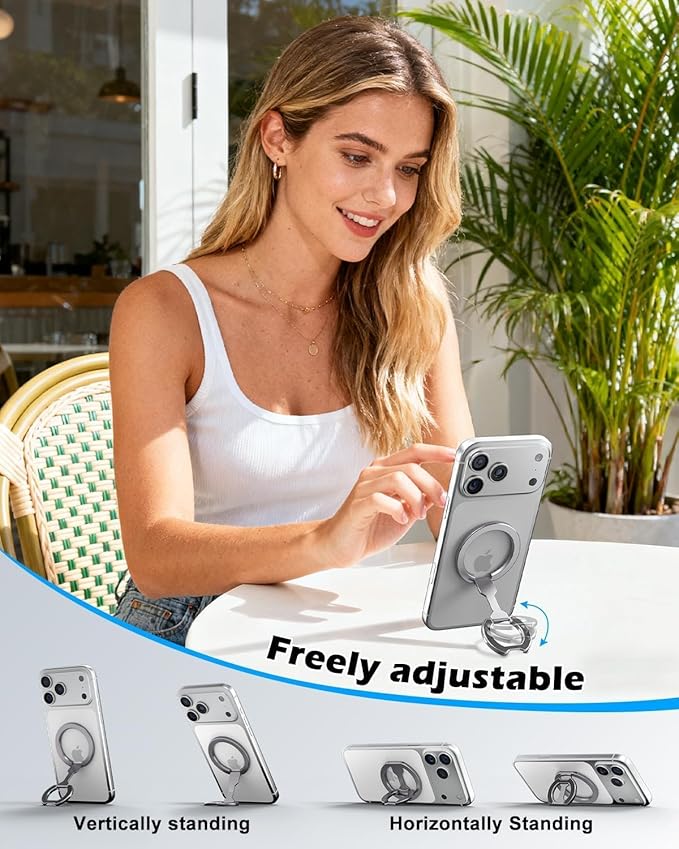 CloudValley for Magsafe Phone Grip Holder - Adjustable Dual-Sided Magnetic Finger Ring Stand 4-in-1, Compatible with iPhone 17/16-12 & MagSafe Car Mounts