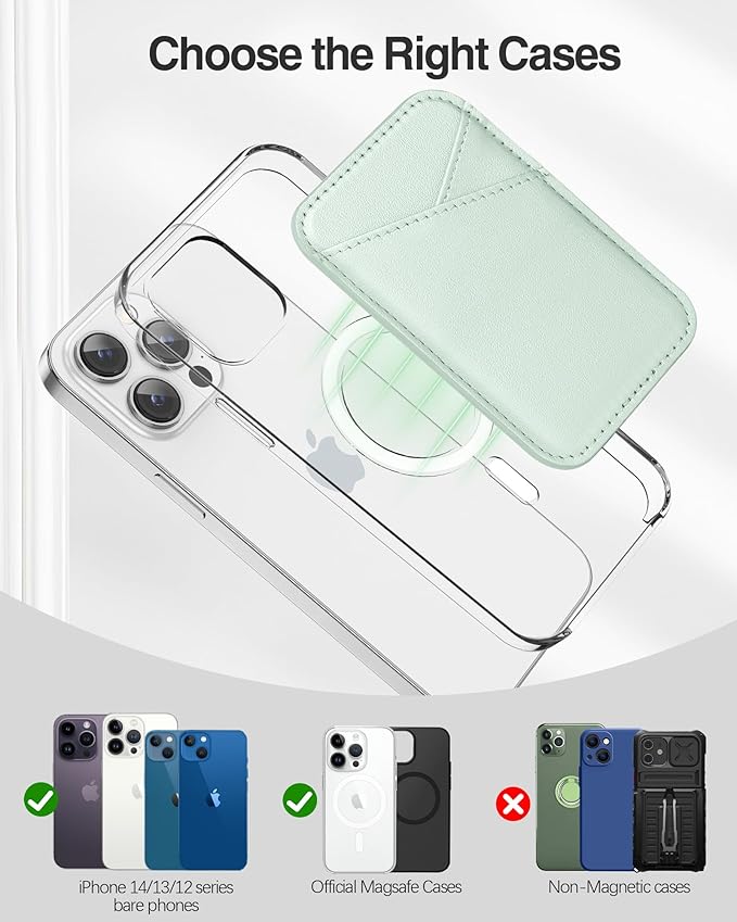 Miroddi for MagSafe Wallet, Strongest Magnetic Card Holder for iPhone 17/16/15/14/13/12 Series, Ultra-Thin Leather Magnetic Phone Wallet with 2 Card Slots, RFID Blocking, No More Falling, Leafy green