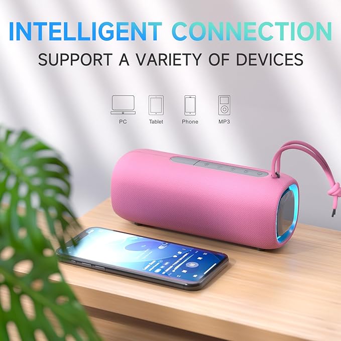Portable Bluetooth Speaker, Wireless Bluetooth Speaker with Clear Loud Stereo Sound, IPX5 Waterproof Speakers with RGB Lights, BT5.3, Long Playtime, TWS Pairing for Home Outdoor Party Beach Travel