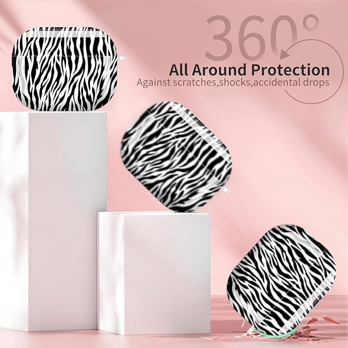 Compatible with AirPods Pro 3 Case 2025 for Women Girls – Cute Shockproof Protective Cover with Gold Round Buckle, Anti-Drop Soft Case for AirPod Pro 3rd Gen (Zebra Pattern)