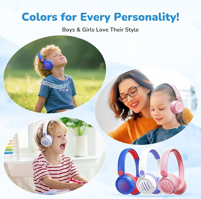 Kids Bluetooth Headphones Wireless On-Ear with USB-C Fast Charge,Microphone & 85dB Volume Limiter,Foldable Lightweight Toddler Headphones with AUX for School Travel (Blue)
