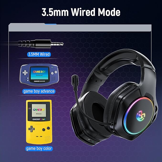 Tatybo Wireless Gaming Headsets for Ps5 Ps4 PC, 2.4GHz USB & Type-C Gaming Headphones, 40H+ Hrs & 7.1 Surround Sound with Noise Canceling Microphone for Switch Phone
