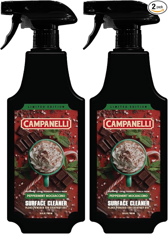 CAMPANELLI Multi-Surface Cleaner Spray Bundle – 2 Pack All Purpose Cleaning Spray – Peppermint Mochaccino Scent, 20 oz Each