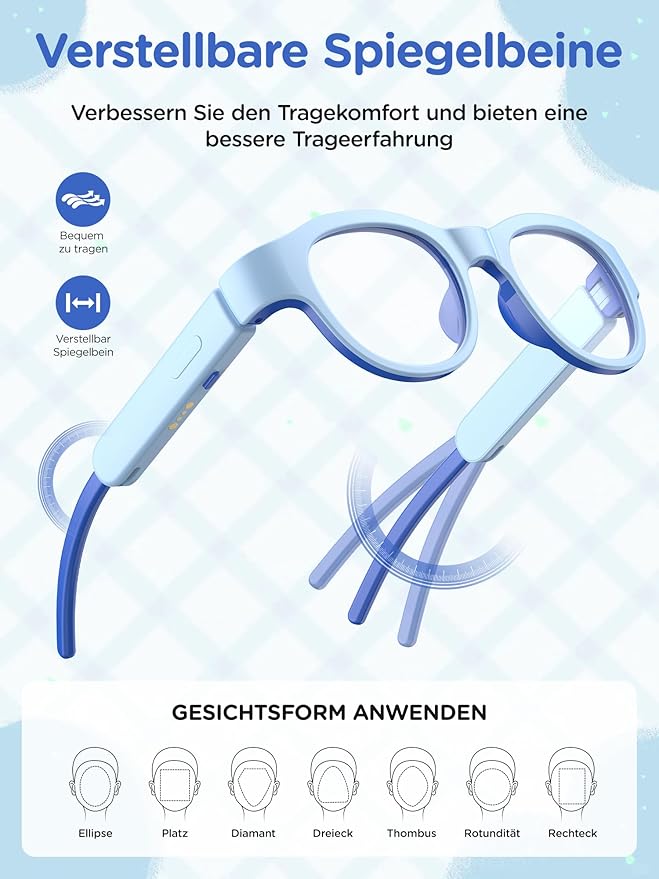 Kids Blue Light Glasses with Bluetooth Audio,Smart glasses,RGB 7-color light, Kids Smart Glasses Gifts