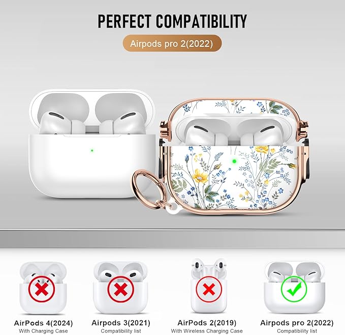 Maxjoy for Cute Airpods Pro 2 case with Safety Lock,Compatible Airpods Pro Case 2nd/1st Gen,Compatible Blue Yellow Flower AirPods Case Cover for Women Girly with Keychain-Transparent