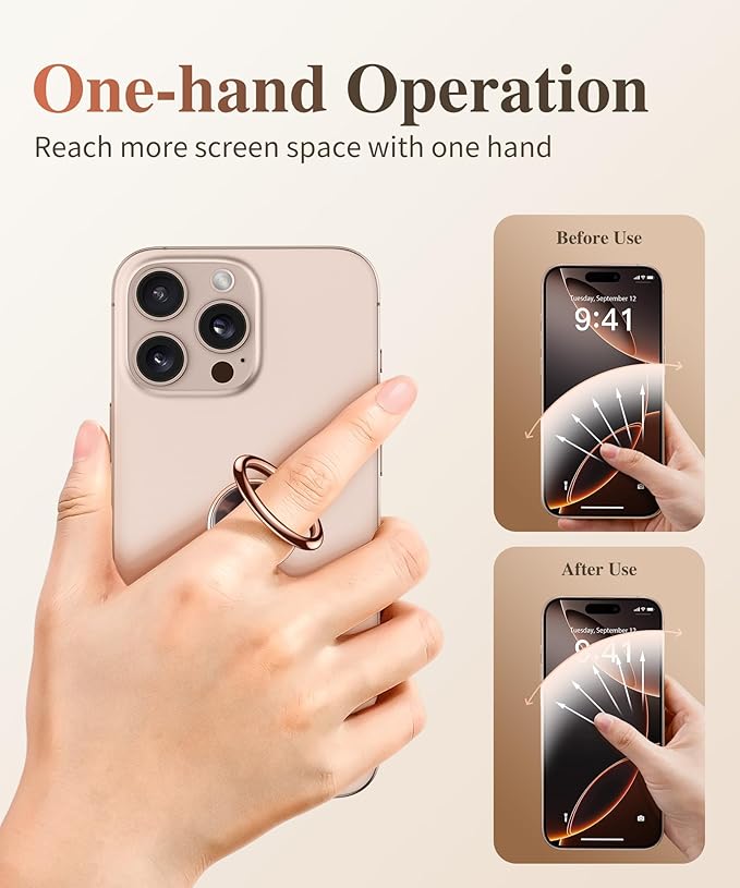 GVIEWIN Marble Cell Phone Ring Holder, Metal Kickstand Grip 360° Rotation Compatible with iPhone 17/16/15/14/Pro Max/Air/Plus Series & Galaxy S25/S24 Ultra and Other Phones (Tortoiseshell/Brown)