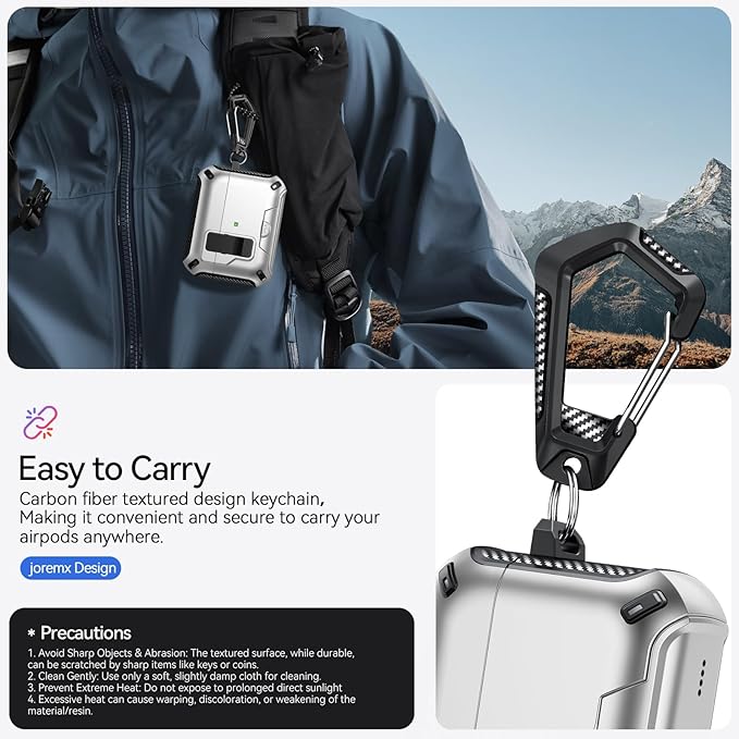 for AirPods Pro 2nd/1st Case (2023/2022/2019) with Phone Stand,(with Automatic Snap Switch) Carbon Fiber Design Protection Cover with Cleaning Pen,Silver