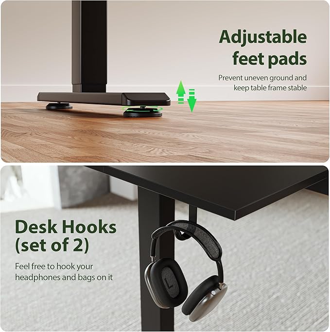 Agilestic Electric Standing Desk with Integrated Drawer, Height Adjustable Desk, Ergonomic Rising 48"x24" Wooden Desk, Sit-Stand Workstation with Memory Presets for Work Home Office, Black