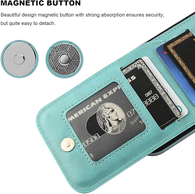 KIHUWEY Compatible with iPhone 16 Case Wallet with Credit Card Holder, Flip Premium Leather Magnetic Clasp Kickstand Heavy Duty Protective Cover for iPhone 16 6.1 Inch (Mint Green)
