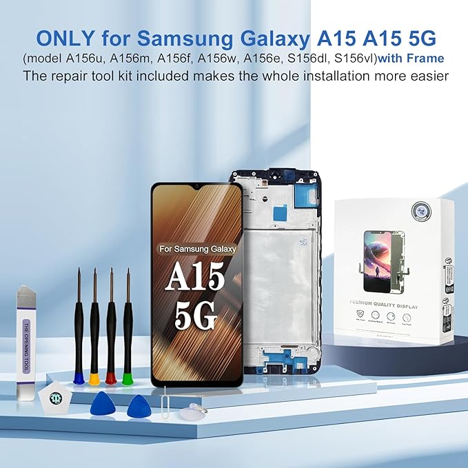 EFAITHFIX for Samsung Galaxy A15 5G Screen Replacement with Frame 6.6 Inch LCD Display Digitizer for Samsung A15 A156U A156M S156VL A156W Screen Replacement Kit Touch Screen Assembly with Repair Tools