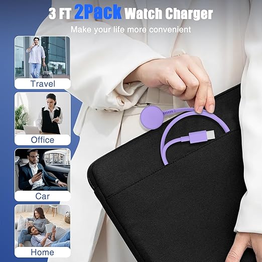 2Pack for Apple Watch Charger USB C Magnetic iWatch Charger Cable Fast Charging Cord Compatible with Watch Ultra2 Ultra Series 9 8 7 6 SE SE2 5 4 3 2 1-3FT(1M) Purple