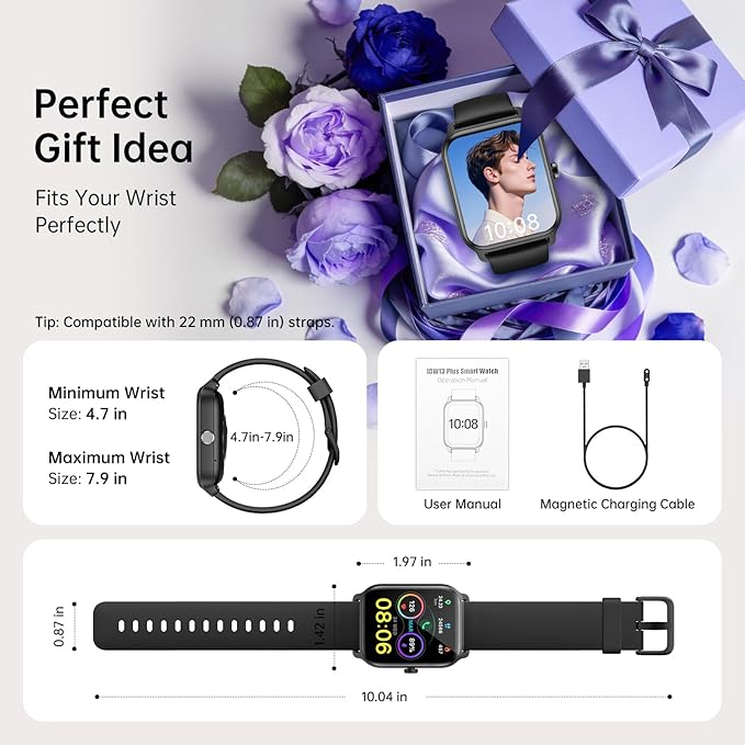 Tensky Smart Watch for Men/Women, 1.85'' HD Activity Smartwatch for Android/iPhone/Samsung/(Bluetooth Call), Alexa Built-in, 100+ Sport Modes Fitness Digital Tracker, Sleep/Heart Rate/SpO2 Monitor