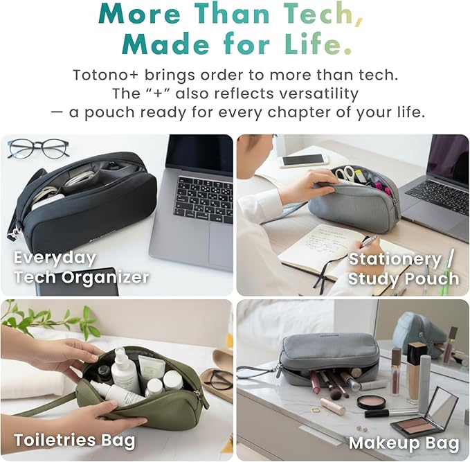 BELLEMOND「Totono+」| Cord Organizer Tech Pouch | Travel Electronics Organizer Case for Cables & Chargers | Hidden AirTag Slot & Cable Pass-Through | Designed in Japan | Sumi Black