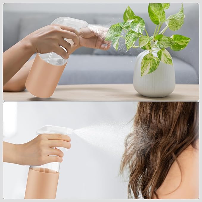 2 Pack Glass Spray Bottles with Long Silicone Sleeve, 16 oz Empty Refillable Containers with Adjustable Spray Nozzles, Spray Bottles for Hair, Cleaning Solutions and Plants khaki