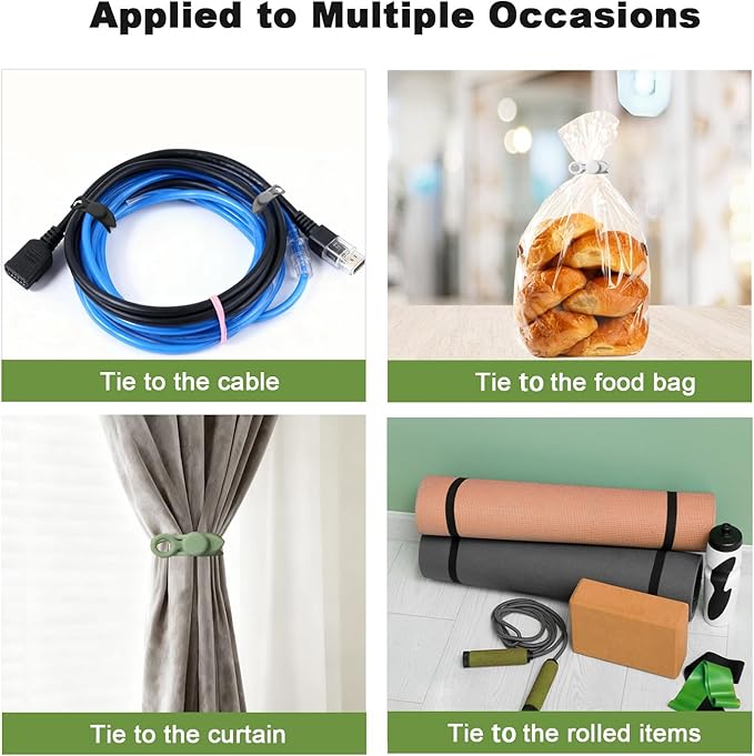 40Pcs Silicone Cable Ties, Reusable Cord Organizer Rope, Elastic Cord Ties for Electronics, Essentials Straps for Fastening Home Office Kitchen Travel Appliances Cable Wires