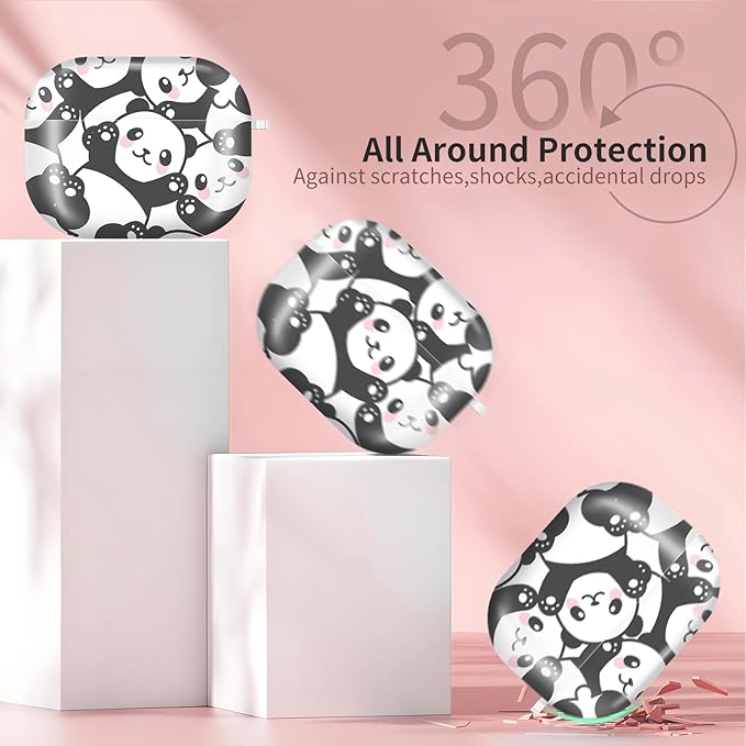 Compatible with AirPods Pro 3 (2025) Case, Airpod Pro 3 Protective Cover with Cute Golden Keychain for Girls & Women (Smile Panda)