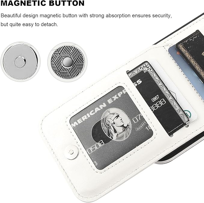KIHUWEY Compatible with iPhone 16 Case Wallet with Credit Card Holder, Flip Premium Leather Magnetic Clasp Kickstand Heavy Duty Protective Cover for iPhone 16 6.1 Inch (White)
