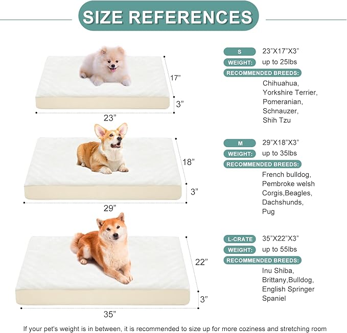 Vonabem Waterproof Dog Beds Medium Sized Dog, Washable Crate Pad 30 inch, Orthopedic Foam Pet Bed with Removable Cover Reversible, Anti-Slip Puppy Kennel Pad, 29"x18", Beige