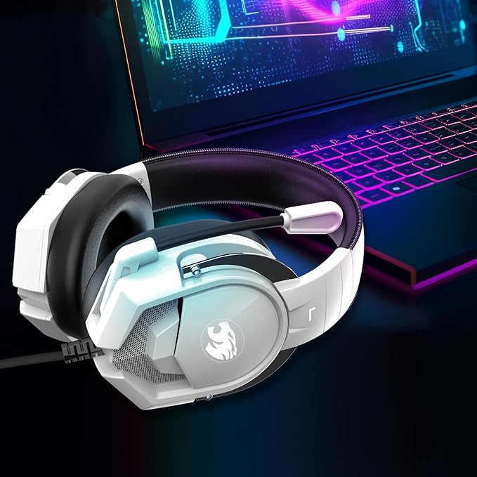 A88 Gaming Headset with Microphone, Stereo Wired Noise Cancelling Over-Ear Headphones with Mic for Pc, Ps5, Xbox One Series X/s, Ps4, Computer, Laptop, Mac, Nintendo, Gamer (White)