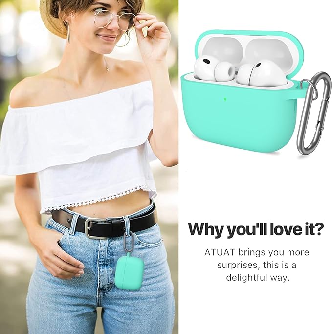ATUAT for AirPods Pro 3 Case Cover with Cleaner, Protective Soft Silicone Skin with Keychain for Women Men for Apple AirPods Pro 3rd Generation Case(2025), Front LED Visible, Mint Green