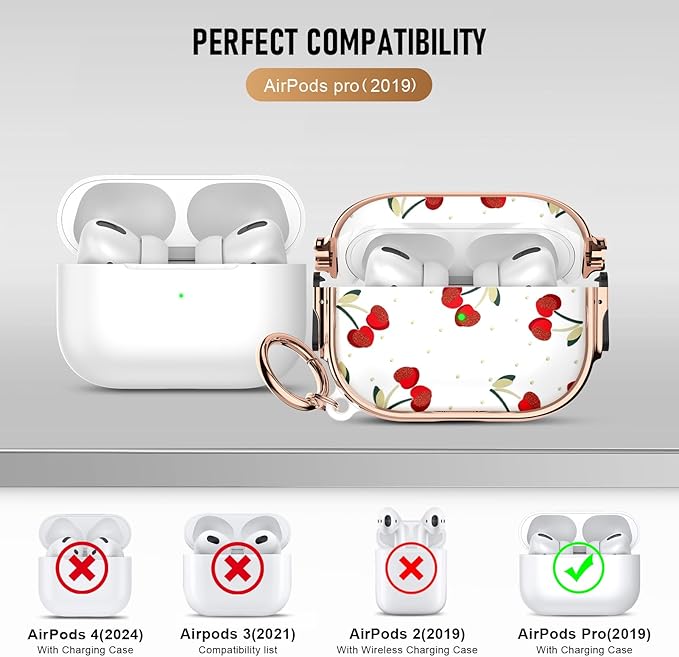 for Airpods Pro Case, Protective TPU Soft Cases Cover Rugged for Airpod Pro Case 1st Gen, Shockproof for Airpods Pro 2019 Case Men Women with Keychain,Cherry Dot