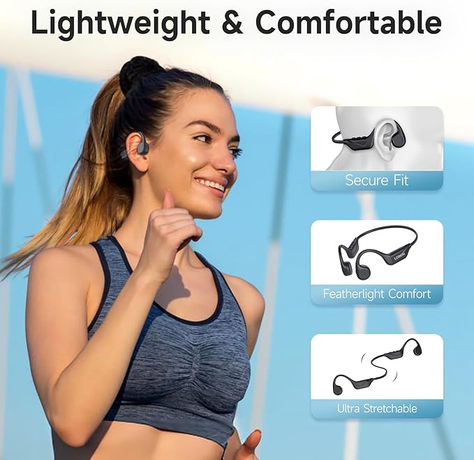 LOBKIN Bone Conduction Headphones Bluetooth 5.4 - Open Ear Headphones Wireless with Mic, IPX5 Waterproof Sports Earphones for Running, Gym Workout, Ski, Cycling