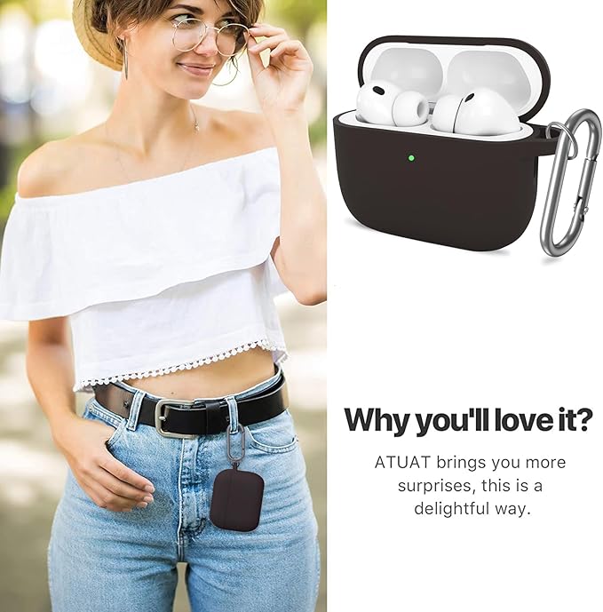 ATUAT for AirPods Pro 3 Case Cover with Cleaner, Protective Soft Silicone Skin with Keychain for Women Men for Apple AirPods Pro 3rd Generation Case(2025), Front LED Visible, Coffee