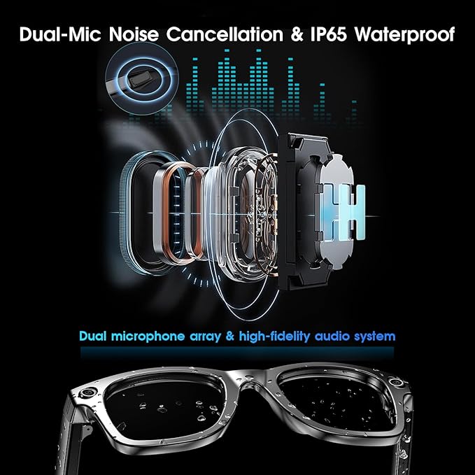 AI Smart Glasses with Camera, 8MP HD Video/Recording Glasses, Color-change Lenses, Bluetooth Camera Glasses for Men Women (139 Languages) IP65 Waterproof, Voice Control for Travel Vlog Business- Black